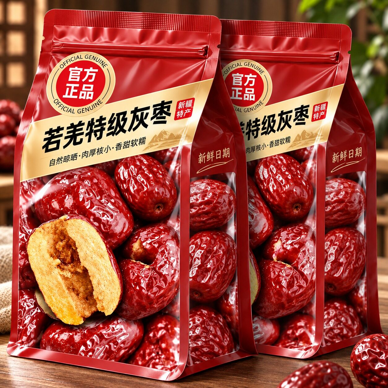 纯正新疆特级若羌灰枣新疆特产官方旗舰店去皮去核大灰枣独立包装