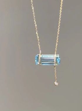 「冰蓝物语」海蓝宝色项链2025新款精致简约小众设计感流苏锁骨链