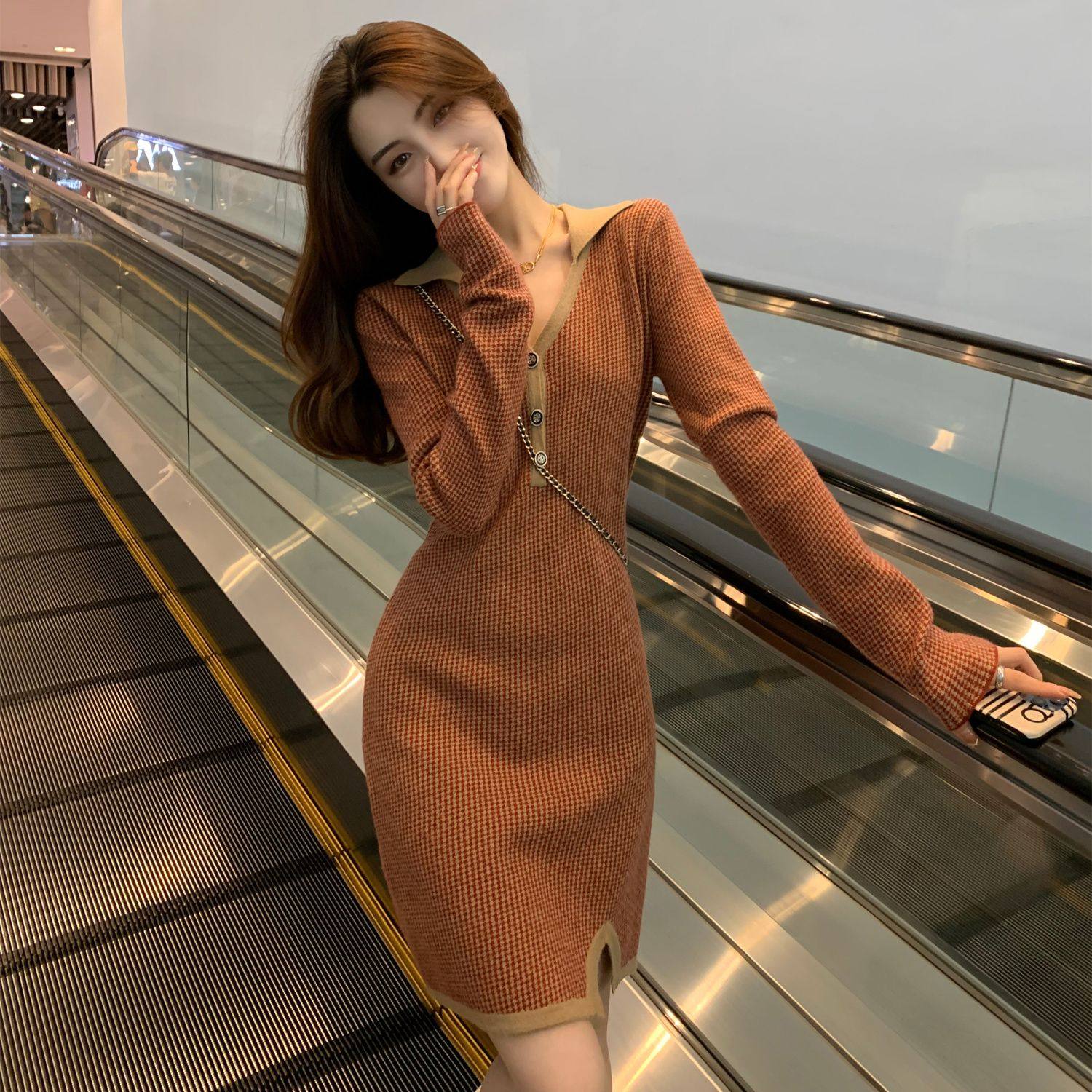 韩国气质高级针织连衣裙女春小香风法式小个子开叉内搭打底毛衣裙,女装/女士精品,连衣裙,淘宝优惠券,粉丝福利购,淘宝优惠卷