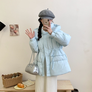 九江羽绒服女官方旗舰店2024年新款韩系收腰中长款冬季白鸭绒连帽