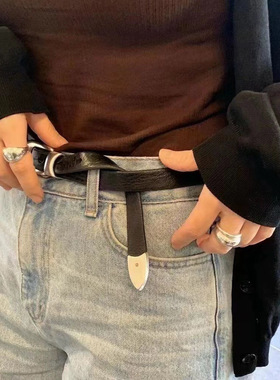 our legac*小众秀款 时髦复古简约水洗牛皮女式黑色皮带