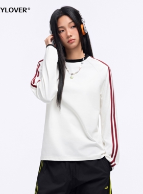 TODAYLOVER两条杠撞色长袖T恤女春季美式潮牌索罗娜速干圆领上衣