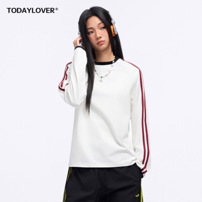 TODAYLOVER两条杠撞色长袖T恤女