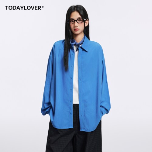 TODAYLOVER纯色长袖翻领衬衫女