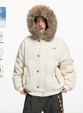 TODAYLOVER可拆卸毛领连帽羽绒服女冬季派克服保暖短款情侣外套潮