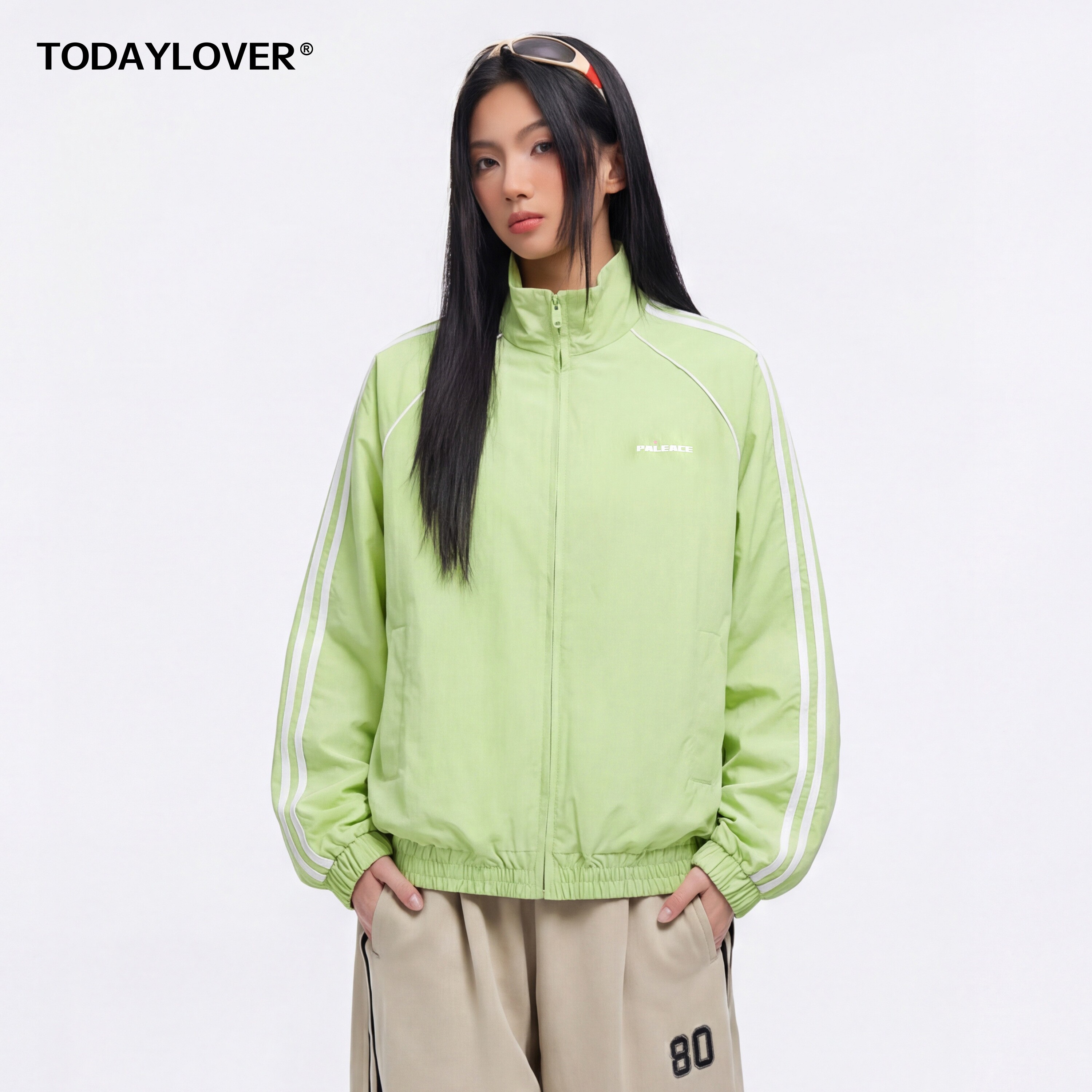 TODAYLOVER条纹撞色运动夹克女春季美式cleanfit宽松百搭开衫外套