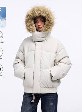 TODAYLOVER白鸭绒毛领连帽羽绒服女冬季美式情侣装加厚保暖面包服