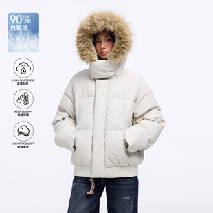 TODAYLOVER白鸭绒毛领连帽羽绒服女冬季美式情侣装加厚保暖面包服