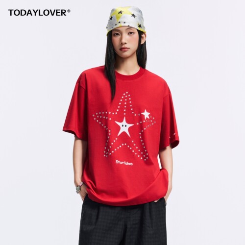 TODAYLOVER星星钉珠短袖T恤女夏