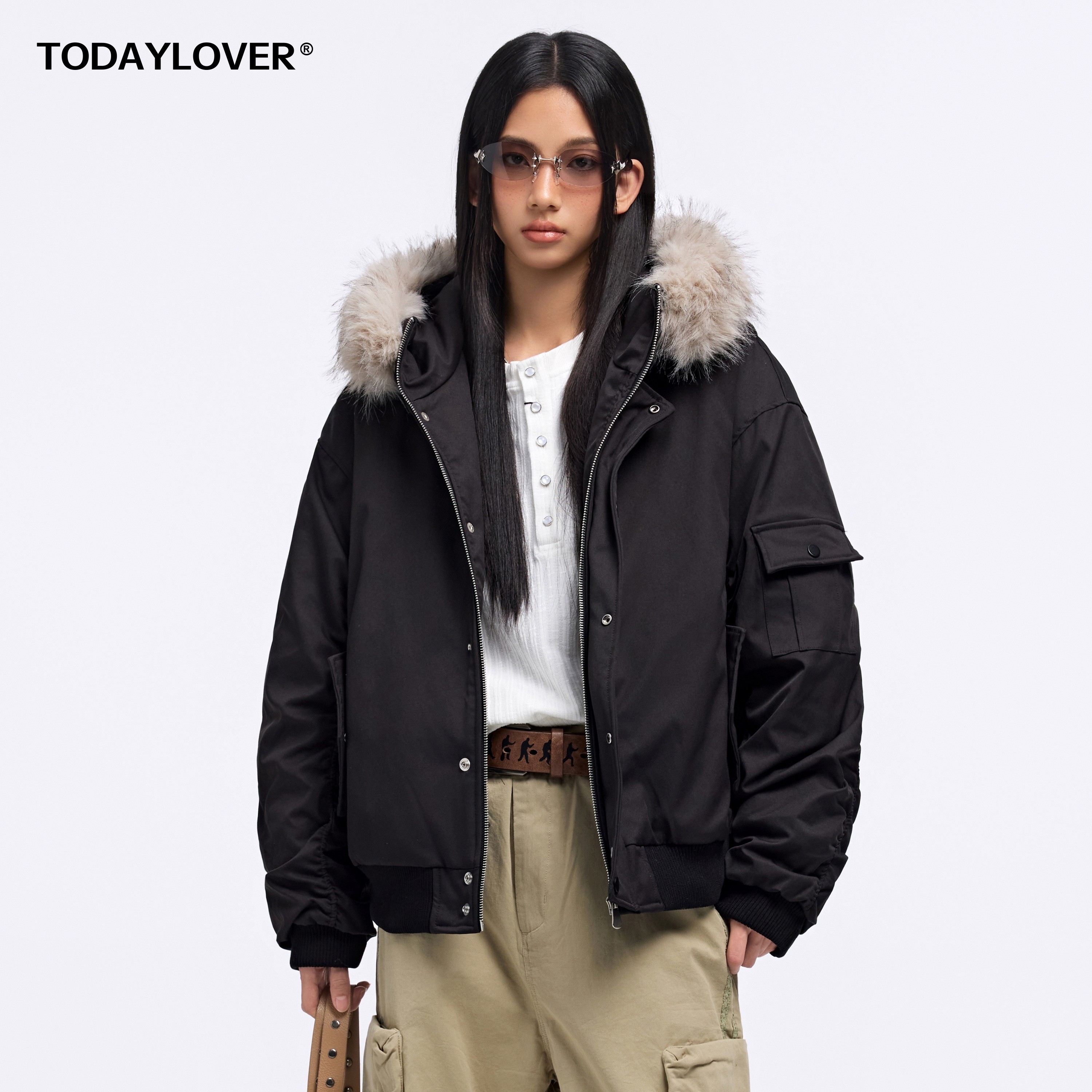 TODAYLOVER纯色毛领连帽棉衣女冬季美式cleanfit加厚保暖情侣外套,男装,棉衣,淘宝优惠券,粉丝福利购,淘宝优惠卷