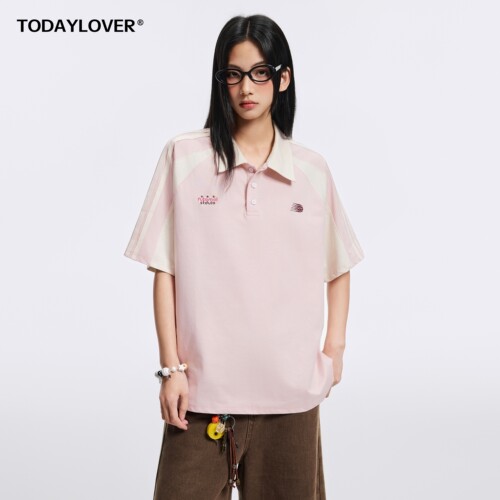 TODAYLOVER撞色条纹Polo领短袖女