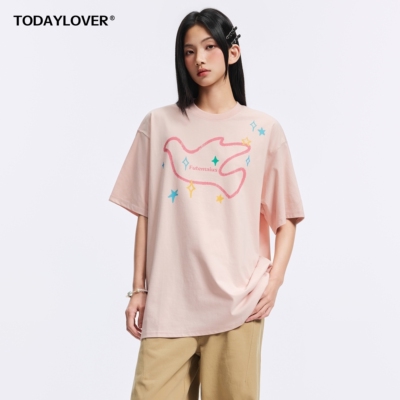 TODAYLOVER飞鸽印花圆领短袖T恤