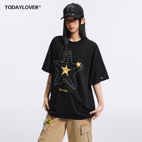 TODAYLOVER星星印花短袖T恤女夏