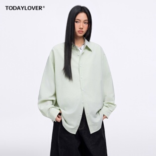 TODAYLOVER泡泡纱肌理感条纹衬衫女春季潮牌cleanfit休闲长袖开衫