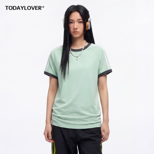 TODAYLOVER索罗娜撞色条纹T恤女