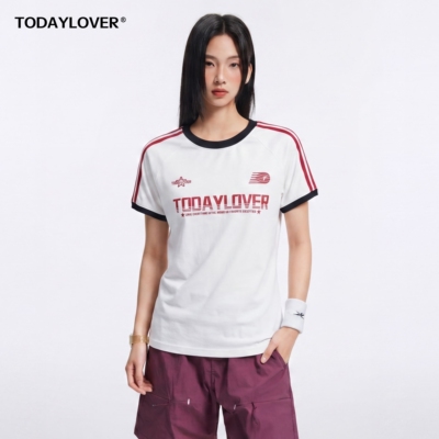 TODAYLOVER撞色条纹短袖T恤女夏