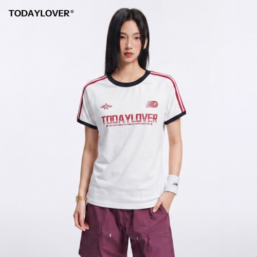 TODAYLOVER撞色条纹短袖T恤女夏