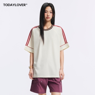 TODAYLOVER撞色条纹短袖T恤女