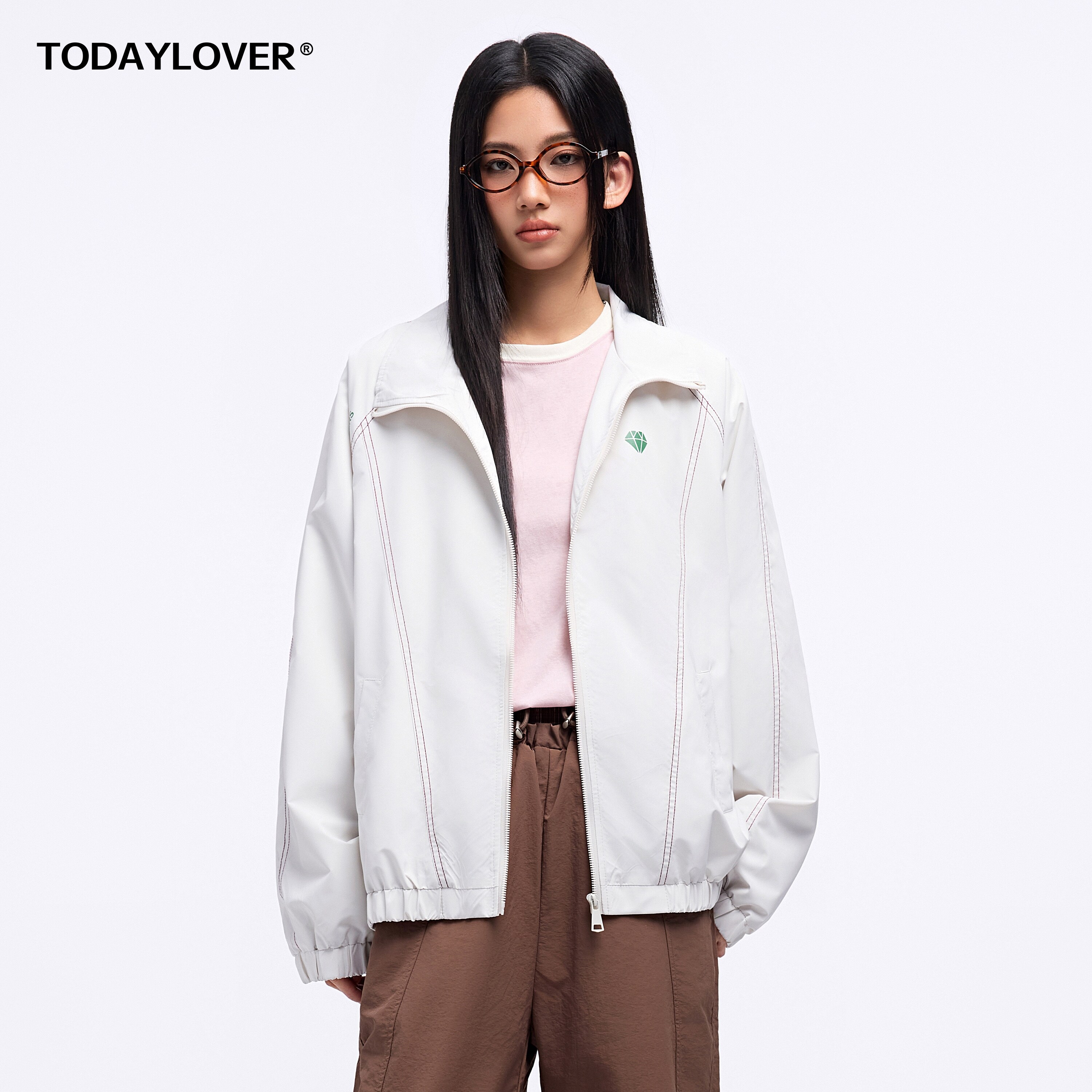TODAYLOVER撞色明细印花夹克女春季美式复古机能风街头情侣外套潮 - 实物图