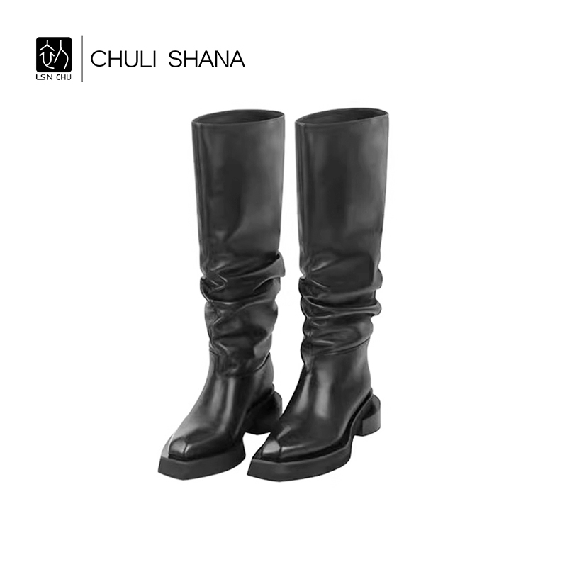 设计感粗跟高筒靴时尚显瘦