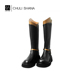 暗夜 CHULISHANA 5折 双色拼接设计圆头牛皮高筒长筒靴 特价