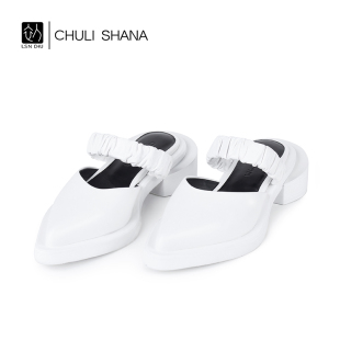 SHANA CHULI 3折 回望 特价 简约尖头粗跟凉拖包头设计感凉鞋