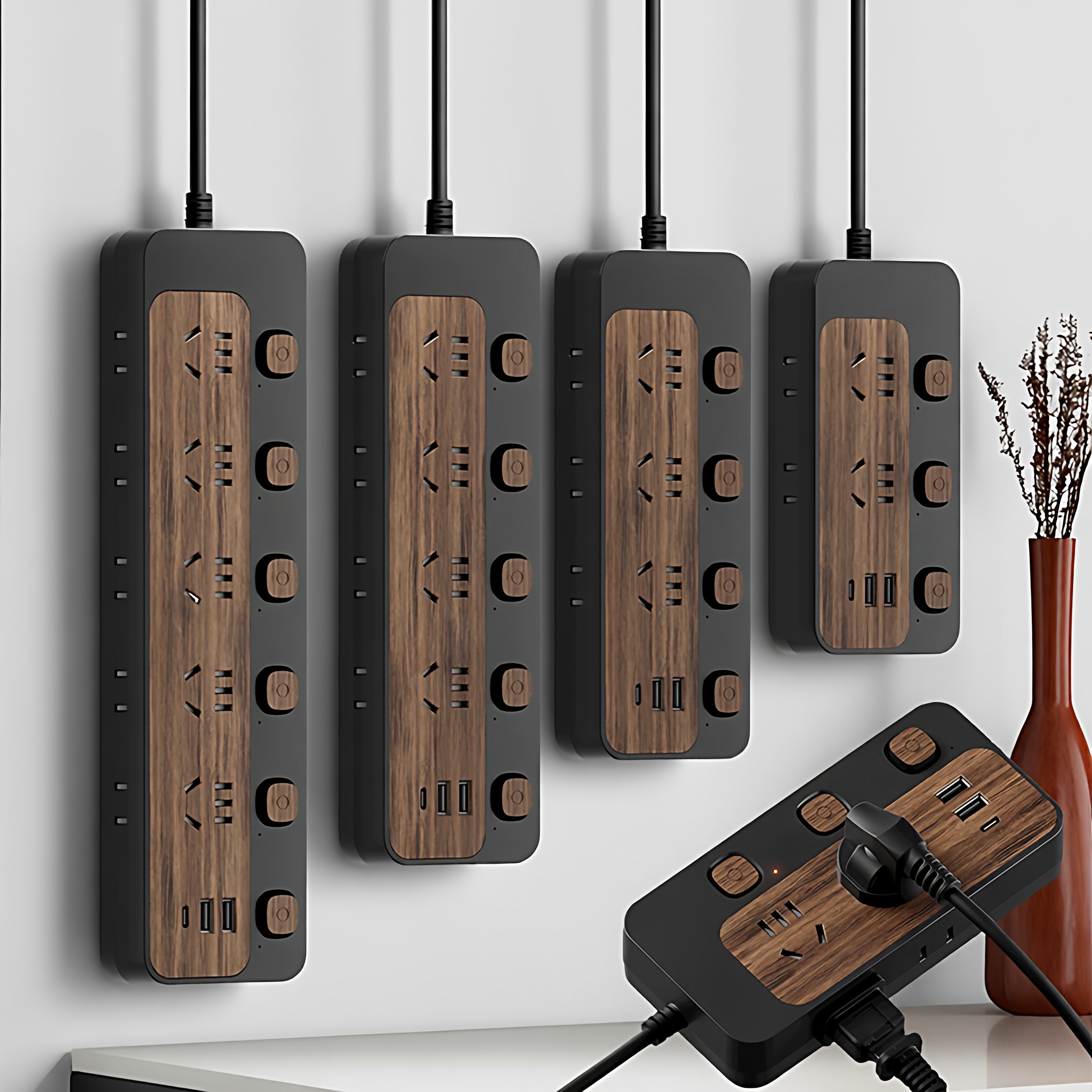【官方正品】木纹插座多功能usb插排插线板家用黑色接线板拖线板,电子/电工,接线板,淘宝优惠券,粉丝福利购,淘宝优惠卷
