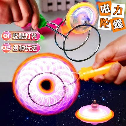 儿童发光手摇磁力轨道魔术UU球圆魔力飞转磁铁悠悠球炫彩陀螺玩具