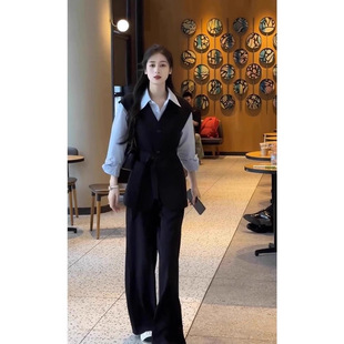 秋装搭配一整套冷淡系女装时尚感小香风衬衫马甲两件套装冬季