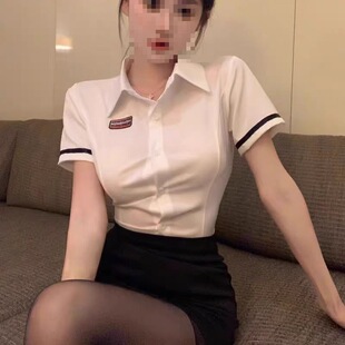 足浴技师工作服jk套装夏装制服白色短袖衬衫女包臀短裙减龄两件套