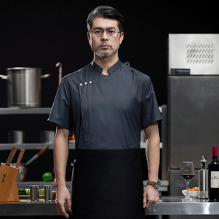 高端西餐厅厨房纯白色厨师服三扣男女装蛋糕店烘焙裱花师轻薄