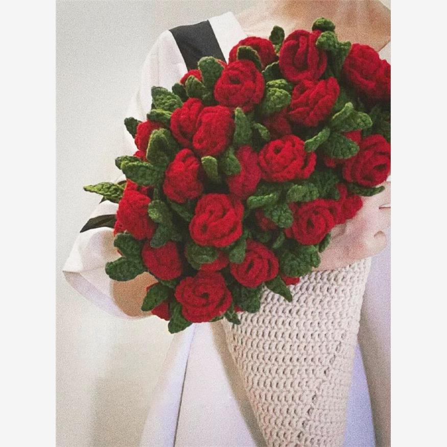 玫瑰花束毯子手工编织diy