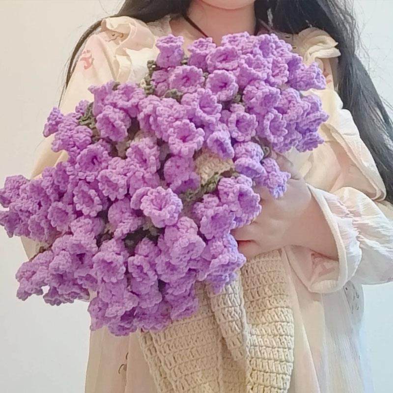 紫色铃兰花束毯子材料包手工编织diy毛毯自制针织毛线毯创意礼物