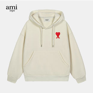 AMI IEPO官方戴帽连帽卫衣女2022年秋冬季加绒加厚卡其色学生外套