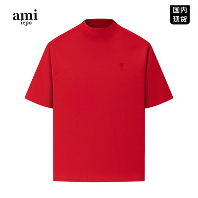 Ami红色短袖长恤男女美式重磅潮