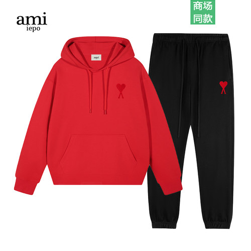 ami红色爱心卫衣卫裤套装男女款