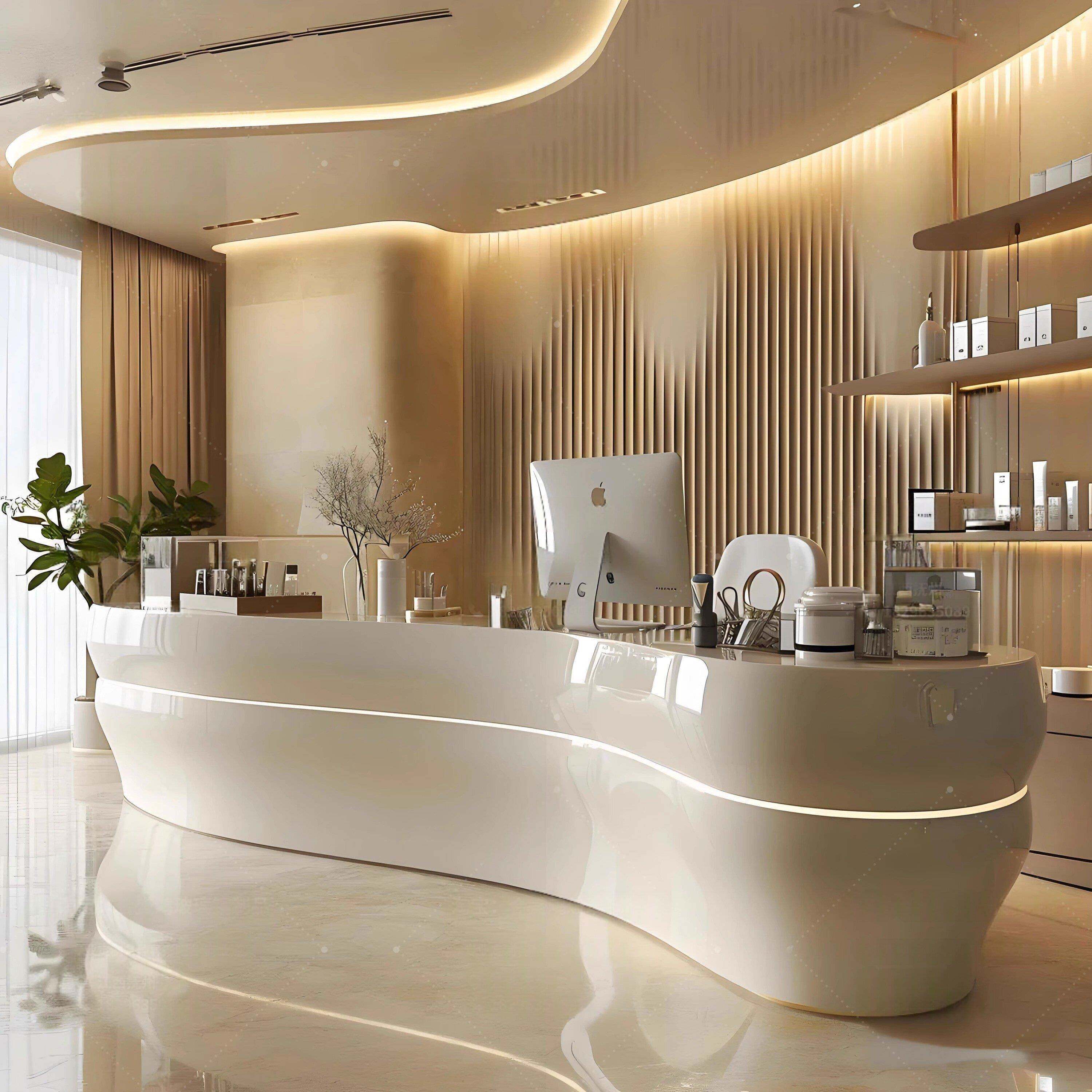 玻璃纤维异形前台烤漆圆弧公司接待台美容院收银柜台大型简约高端