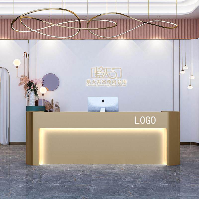 现代简约美容美发不锈钢吧台服装店小型收银台公司前台接待台吧台