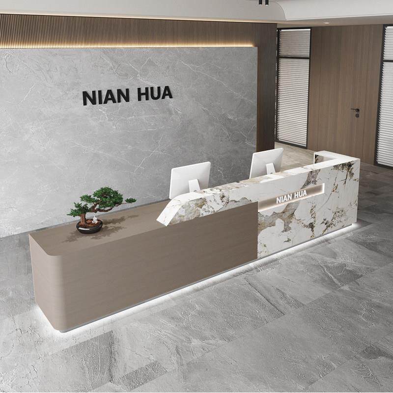 简约公司前台桌酒店接待台办公室吧台店铺大理石纹收银柜台民宿柜