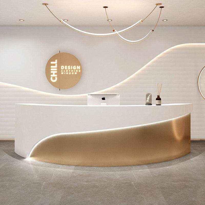 简约现代不锈钢收银台公司接待台烤漆美容院弧形吧台培训机构前台