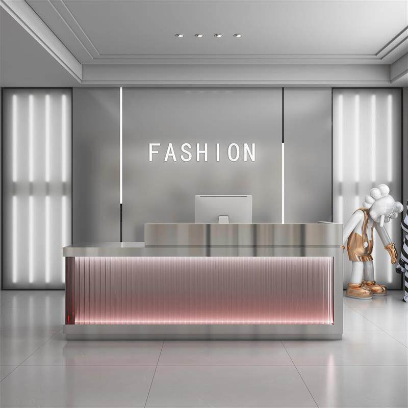 简约现代美容院美发店吧台酒店公司前台接待台不锈钢服装店收银台