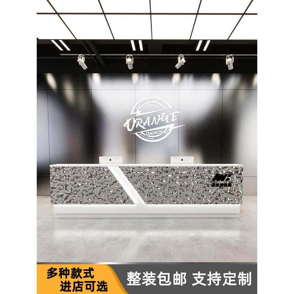 美发轻奢金属游泳健身房前台接待台网红潮店吧台不锈钢收银台定制