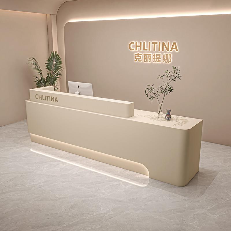 简约美容院烤漆收银台服装店瑜伽馆弧形吧台桌现代公司前台接待台