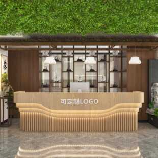 新中式吧台收银台养生馆足浴店接待台民宿前台茶庄馆餐厅酒店前台