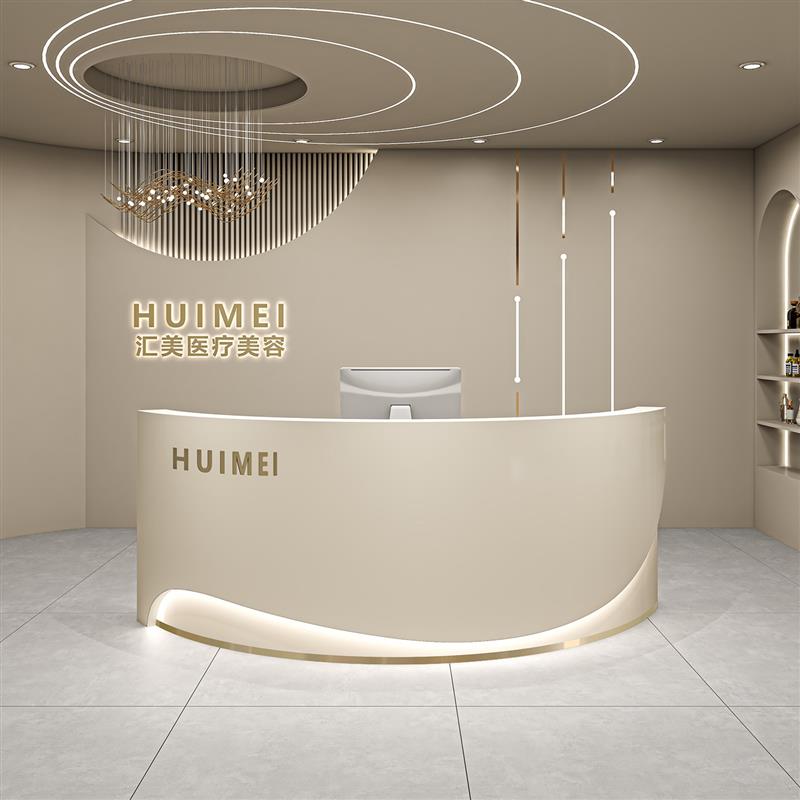 简约美容院吧台服装店收银柜台舞蹈室烤漆前台圆弧形婚纱摄影接待