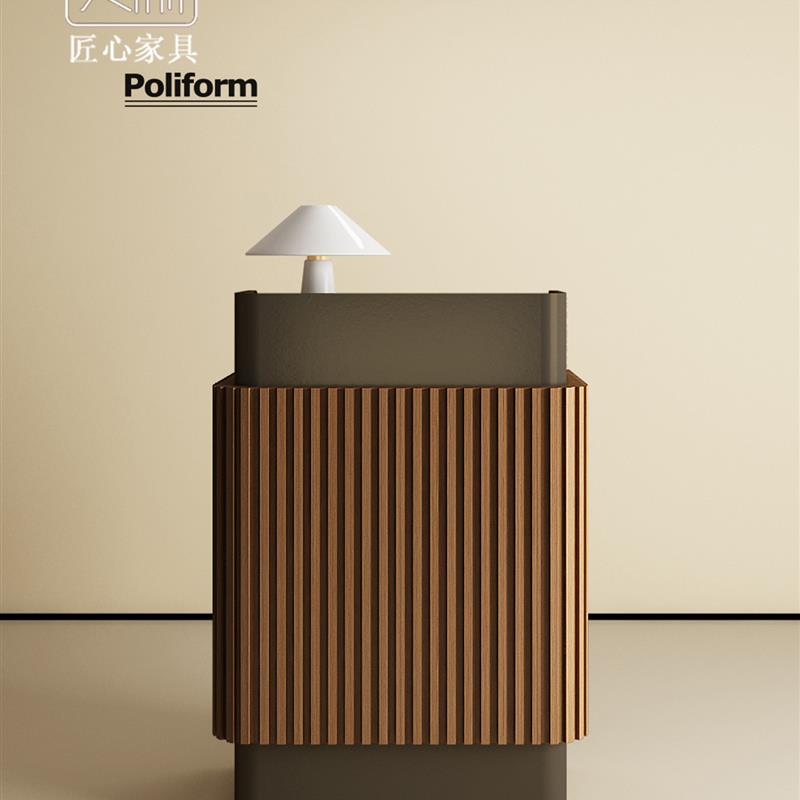 迎宾接待台简约现代餐厅咨客前台木格栅不锈钢收银台柜台吧台定制