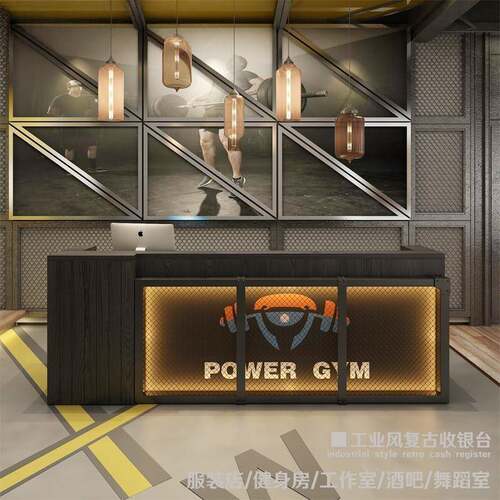 工业风台球厅收银柜台酒吧吧台网咖健身房前台酒店接待柜台转角定