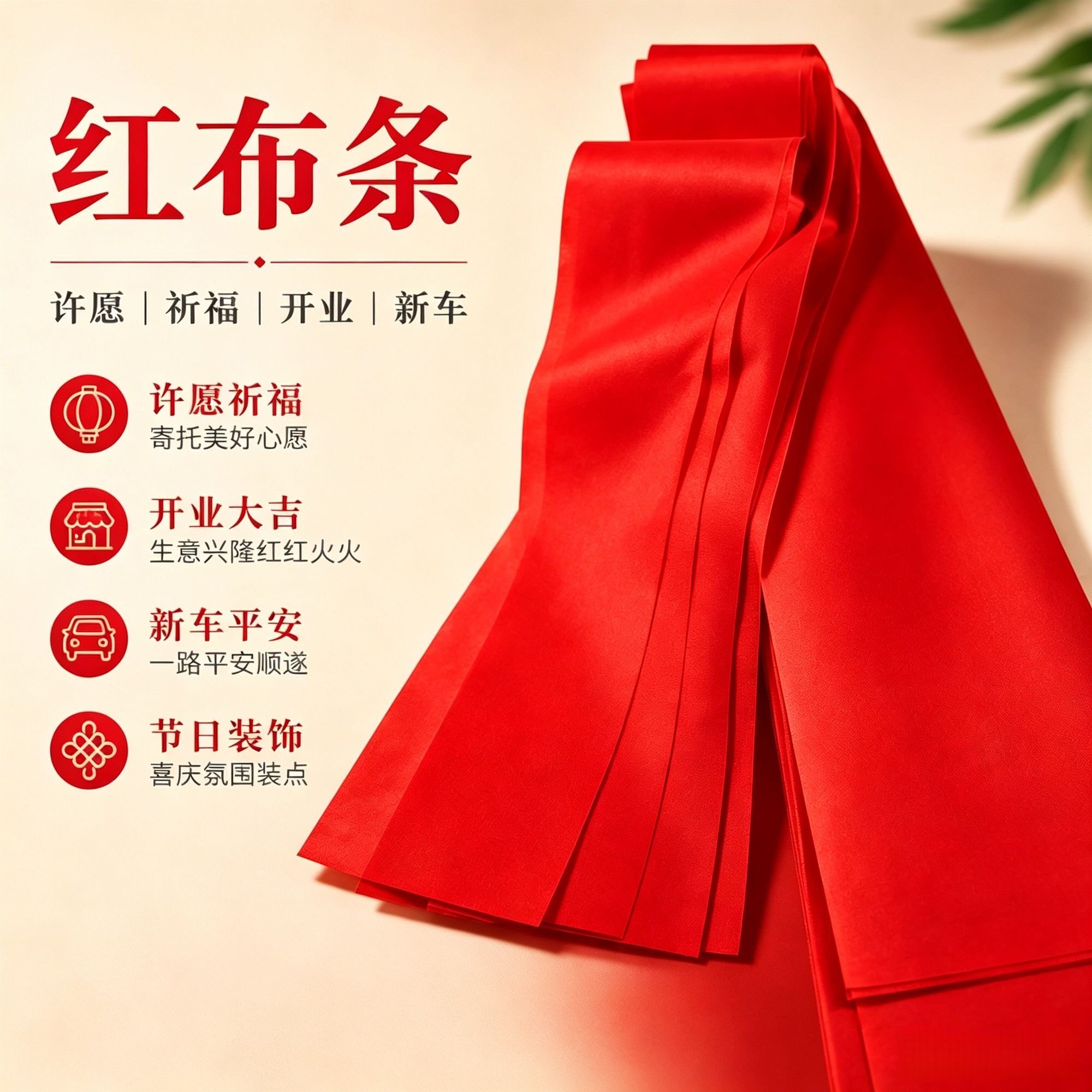 纯棉红布条保平安提车祈福加厚喜事婚庆布开业添丁挂红专用