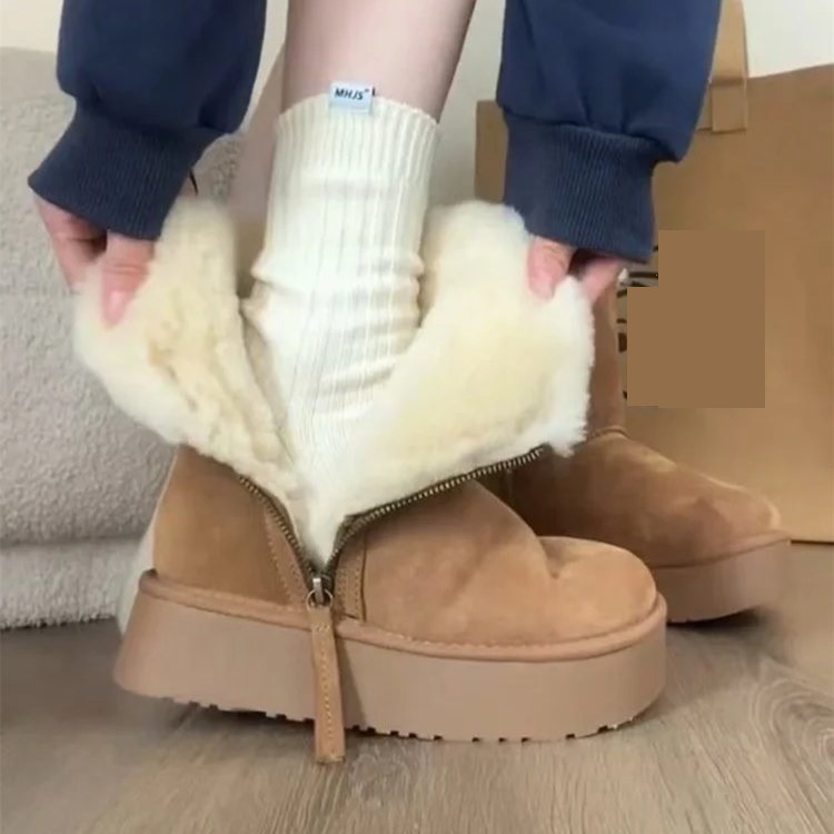 增高5CM加绒加厚侧拉链棉靴保暖短筒厚底雪地靴女