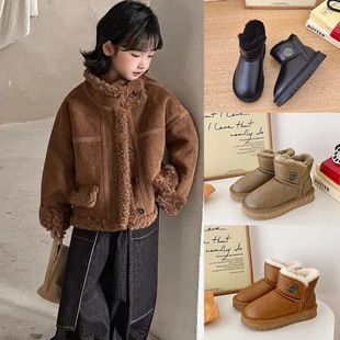 厚底皮毛一体雪地靴男童25冬季加绒短靴加厚保暖女童棉鞋